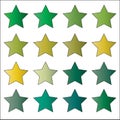 16 bright foliage nature green solid colored star vector icon set on white background. Outdoors, summer, spring and nature concept Royalty Free Stock Photo