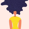 Vector illustration of a beautiful young woman with dark long curly hair. Royalty Free Stock Photo