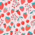 Decorative seamless pattern with strawberries, cherries and currants Royalty Free Stock Photo