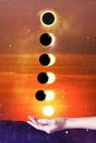 ,Solar  eclipse phases, full eclipse, universe,  sky background Royalty Free Stock Photo