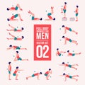 Workout men set. Male doing fitness and yoga exercises. Royalty Free Stock Photo