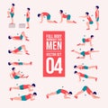 Workout men set. Male doing fitness and yoga exercises. Royalty Free Stock Photo