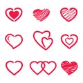Collection of heart illustrations, Love symbol icon set, love symbol. Royalty Free Stock Photo