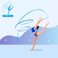 Girl practicing rhythmic gymnast performing with ribbon vector.