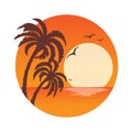 Tropical landscape with palm trees silhouettes.Orange sunset Royalty Free Stock Photo