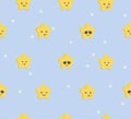 Cute stars seamless pattern vector illustration. Fabric fashion kawaii style.
