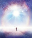 Soul journey, divine angelic guidance, portal to another universe, light being, unity wallpaper Royalty Free Stock Photo