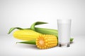 Realistic vegetable healthy corn milk in glass isolated on white background.Vector illustration.