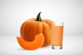 Realistic vegetable healthy pumpkin juice in glass isolated on white background.Vector illustration.