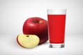 Realistic fruit healthy red apple juice in glass isolated on white background.Vector illustration. Royalty Free Stock Photo