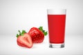 Realistic fruit healthy strawberry juice in glass isolated on white background.Vector illustration. Royalty Free Stock Photo