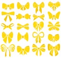 Set of graphical yellow bows. Vector sillouettes.