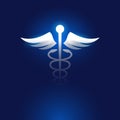 Caduceus symbol on dark blue background