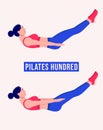 Girl doing Pilates Hundred exercise, Woman workout fitness, aerobic and exercises. Vector Illustration Royalty Free Stock Photo