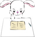 Cute bunny reading, thinking.Sweet baby boy shower card. Hare fashion child vector.