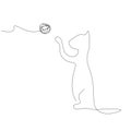 Cat play with toy ball. Continuous line Royalty Free Stock Photo