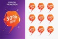 Vector graphic of set of buttons with sale percentage