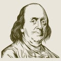 Hand drawn  portrait. Benjamin Franklin. Royalty Free Stock Photo