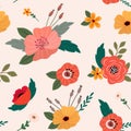 Vector seamless floral pattern with bouquets of poppies. Vintage background for wallpaper, fabric, digital paper.