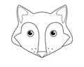 Fox - vector cartoon linear picture for coloring. Fox head - cute picture, smile. Outline.