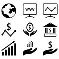 Set of Business and Finance web icons in line style. Money, dollar, infographic, banking