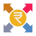 Sharing rupee money - Flat color image.