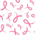 Seamless pattern with hand drawn pink ribbon.