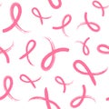 Seamless pattern with hand drawn pink ribbon. Royalty Free Stock Photo