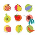 Set of vector vegetables and fruits icons. Diet vegetarian food. Royalty Free Stock Photo