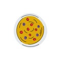 Hand-drawn vector illustration of a saucepan with yellow sauce with of various berry ingredients.