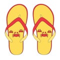 Red-yellow flip flops with a pattern of crayfish for everyday walks