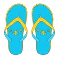Yellow-blue flip flops with a fish pattern for everyday walks