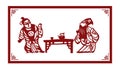 The Classic Chinese Papercutting Style Illustration, Tea Time, Drinking Royalty Free Stock Photo