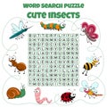 Word search puzzle. Crossword with insects.