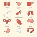 Vector internal human organs icon set in old style Royalty Free Stock Photo