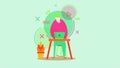 A Guy With Pink T-Shirt And Green Trousers Working From Home Vector Illustration Character Design