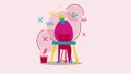 A Guy In Pink Outfits And Red Trousers Working Casually From Home Vector Character Illustration Design