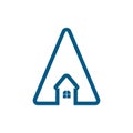 Letter A home logo. A letter logo shaped home roof. Real estate logo, roofing construction company. Stock illustration.