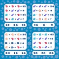 Math games set with pictures for children. Educational worksheet.