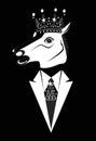 King horse head with crown and tuxedo, black and white cartoon