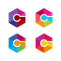 Colorful hexagon letter G logo set. Hexagonal letter icon. Stock vector illustration Royalty Free Stock Photo