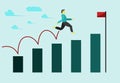 A young jump business level up. vector illustration flat, business concept growth company progress finance balance, creative winne Royalty Free Stock Photo