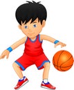 Cartoon boy playing basketball Royalty Free Stock Photo