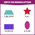 Write the missing letter. Worksheet for education. Royalty Free Stock Photo