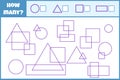 Educational mathematical game. Count the number of geometric shapes.