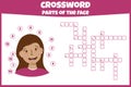 Crossword with parts of the face. Parts of the face. Royalty Free Stock Photo