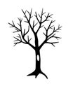 Tree without leaves with hollow - black vector silhouette for pictogram or logo. Autumn tree - sign or icon. A withered plant.