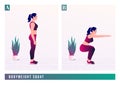 Forward Lunge exercise, Woman workout fitness, aerobic and exercises. Vector Illustration. Royalty Free Stock Photo