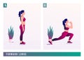 Forward lunge exercise, Woman workout fitness, aerobic and exercises. Vector Illustration. Royalty Free Stock Photo