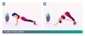 Plank to toe touch exercise, Woman workout fitness, aerobic and exercises. Vector Illustration.